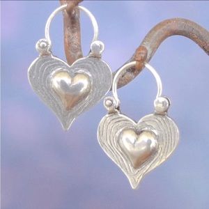 🩶 925 Silver Heart Shaped Hoop Earrings 925 Silver Plated Vintage Wes